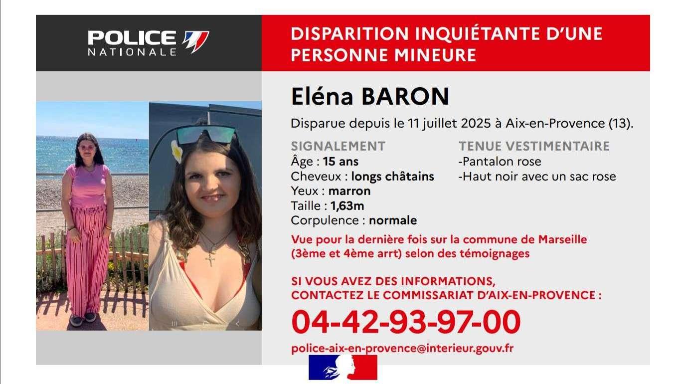 Aix/Marseille: Disparition inquiétante d'une jeune fille de 15 ans