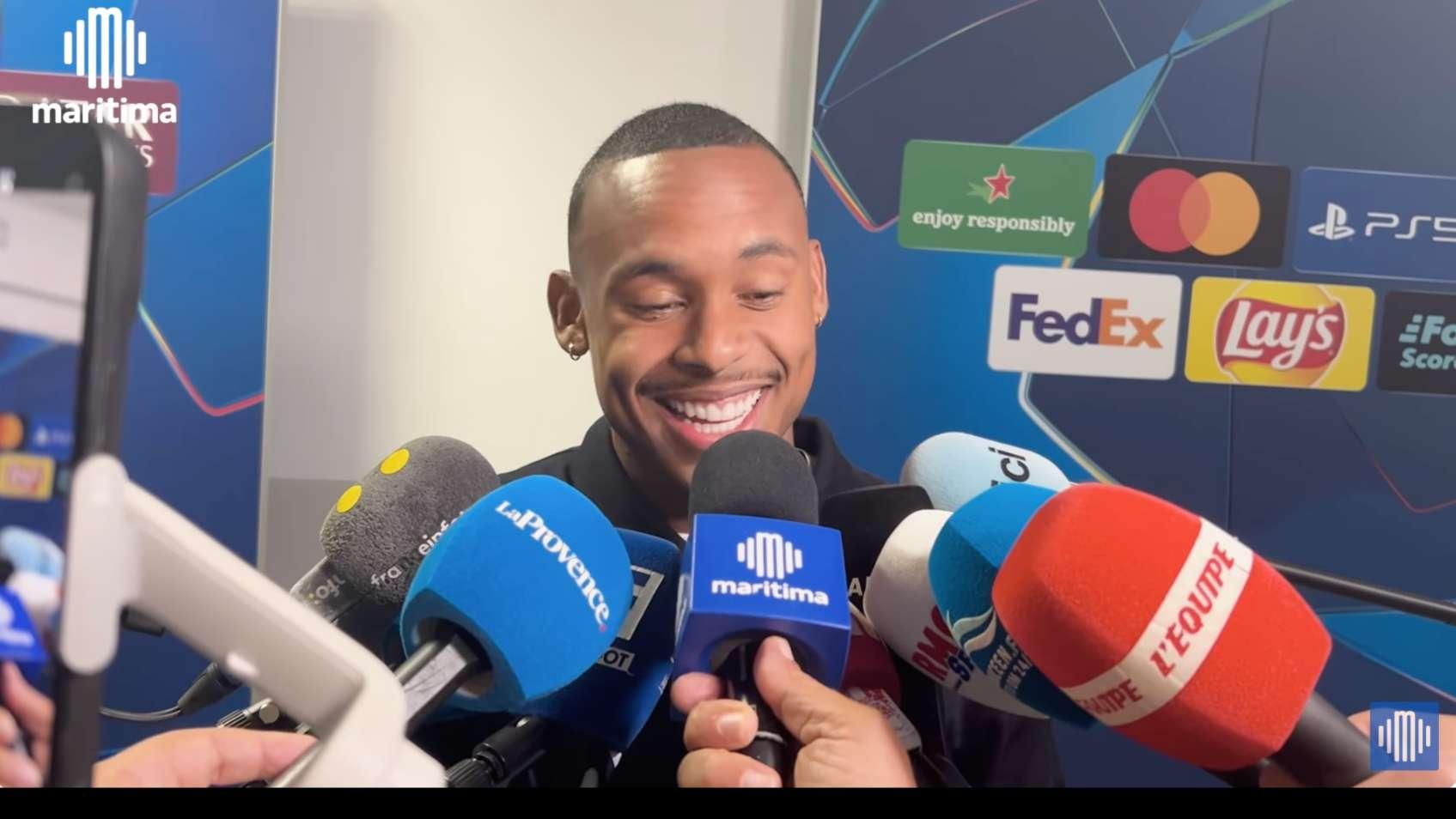 OM-AJAX : la joie d'Igor Paixão en zone mixte après son doublé face à l'Ajax
