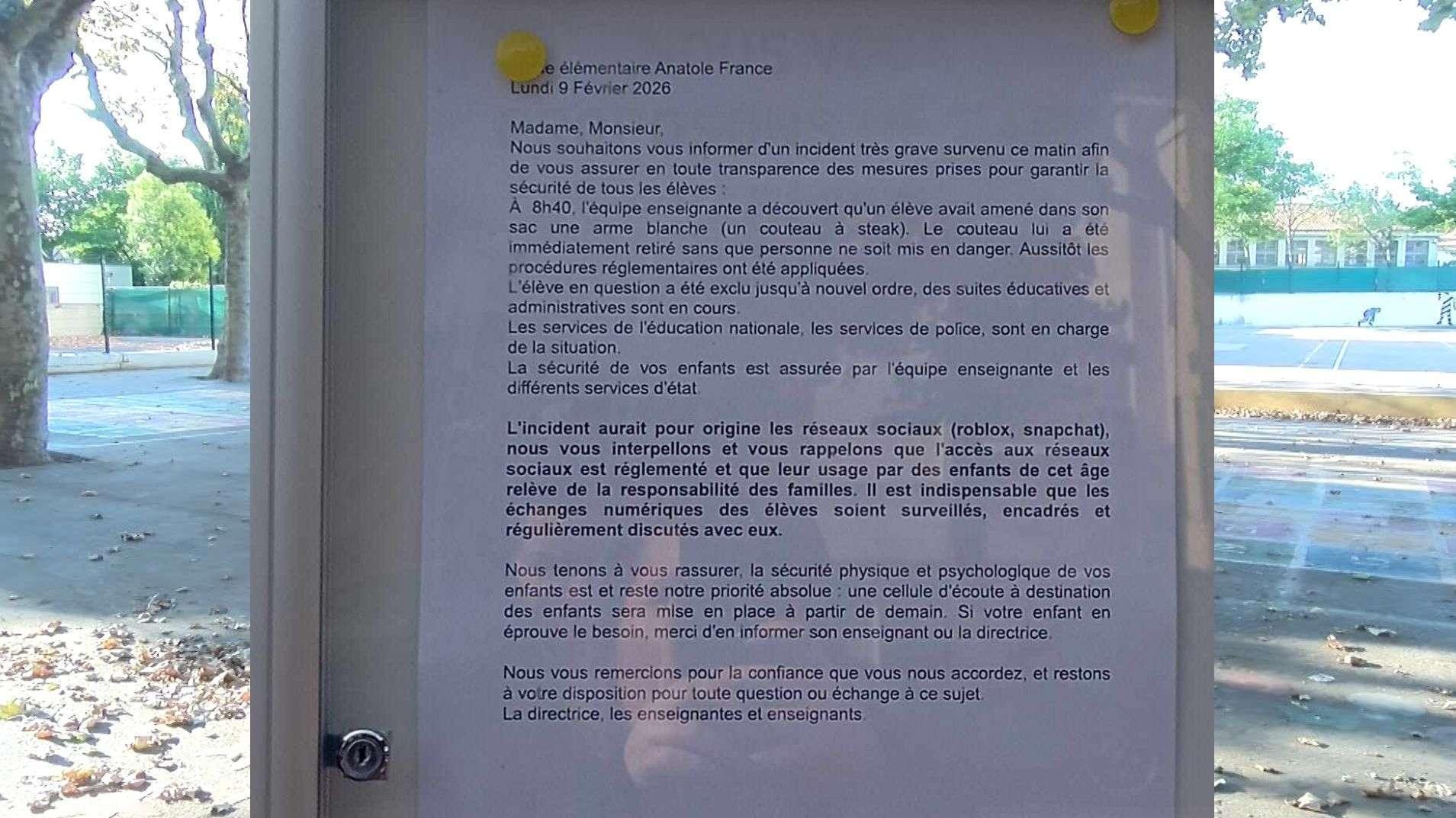 Port-de-Bouc : un couteau découvert dans le sac d'un élève à l'école Anatole France