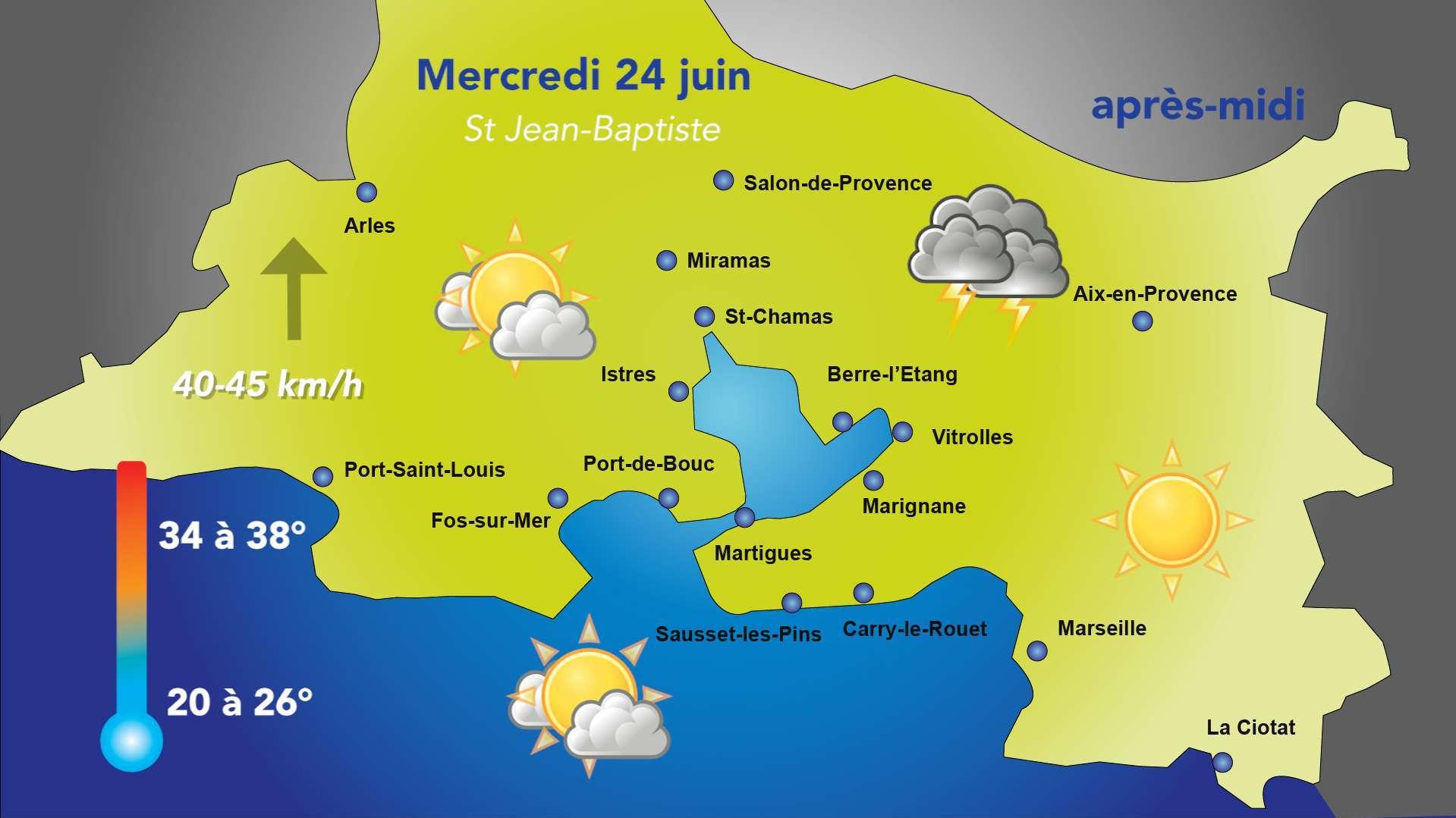 Météo du mercredi 24 juin : une chaleur toujours intense, avec un risque orageux dans l'intérieur