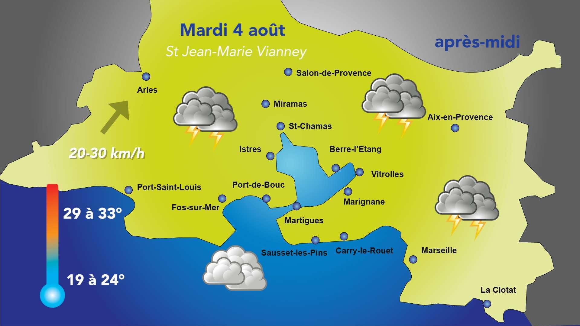 Météo du mardi 4 août : un risque d'orages localement marqués dans l'après-midi